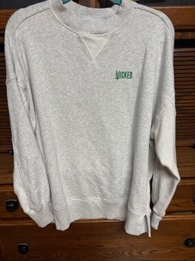 Aerie Lt Gray Sweatshirt, Green "Wicked" Embroidery + design on back, XXS